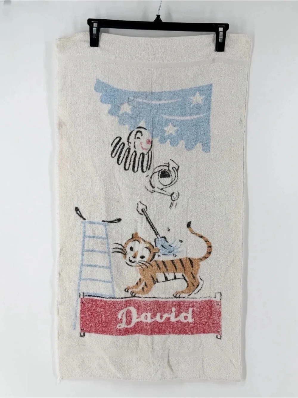 Unbranded One Size Vintage 1950s Circus Bath Towel “David” Clown Tiger - AS IS